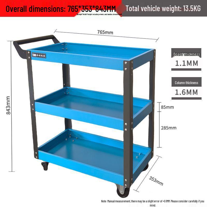 Three-Layer Mobile Tool Cart with Storage Shelves