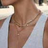 18K Gold Color Plated Stainless Steel Rhinestone Smooth Four Star Pendant Necklace Stackable Chain Necklac