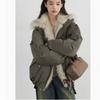 American High Street Cotton Clothes Women's Winter Thickened Warm Fur Collar Solid Color Coat Fashion Sense Ruffian Handsome Cotton Clothes Trend