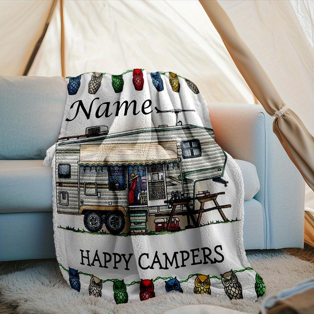 240Gm2 Happy Campers Custom Outdoor Blanket Comfortable Soft Lightweight Allseason Multipurpose Blanket For Travel Camping Picnics Sofa Office Bed