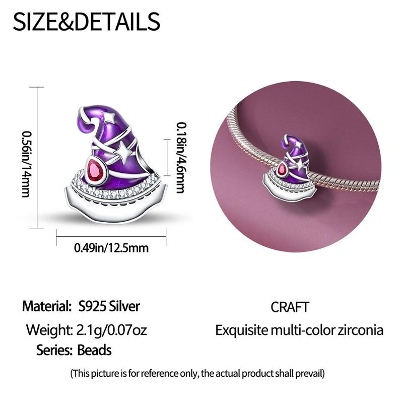 Halloween Party Copper Witch Purple Magic Hat Bead Fit Charms Diy Bracelet For Jewelry Making Women Gift