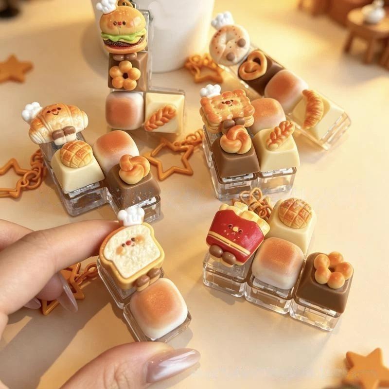 Funny Cute Bread Keycap Clicker Stress Relief Mini Fingertip Decompression Keychain for Teen Birthday Gifts
