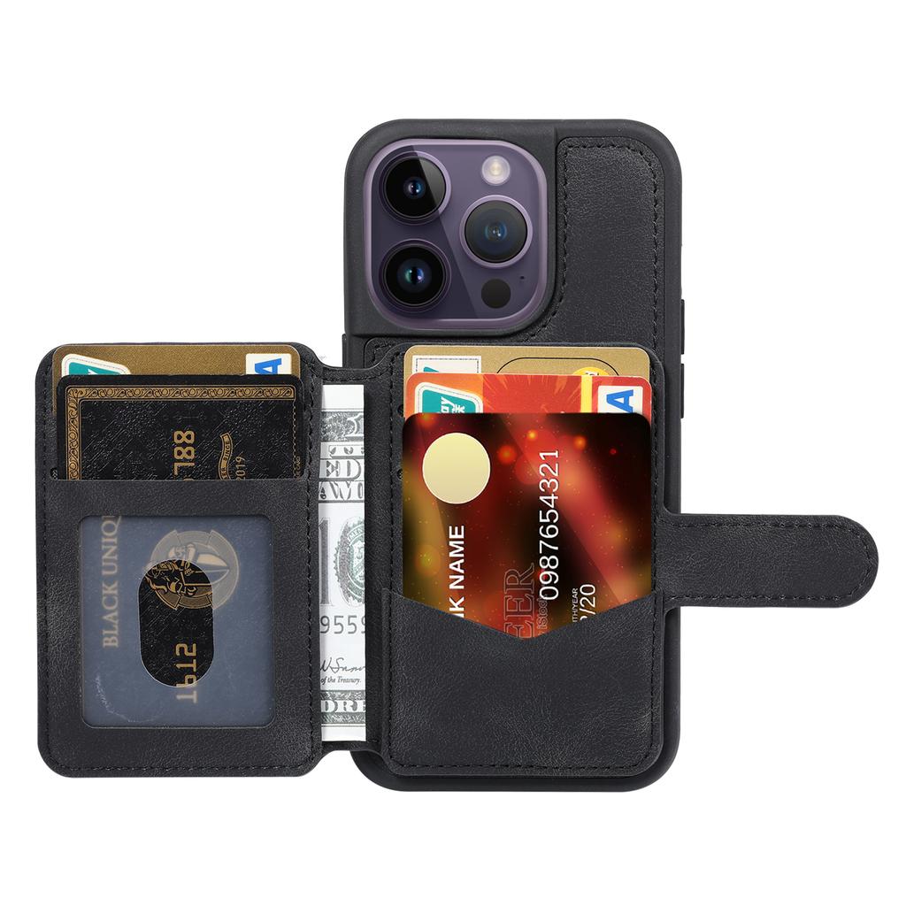 RFID Blocking Wallet Cover for iPhone 15 Pro,Leather Coated TPU Phone Case with Kickstand