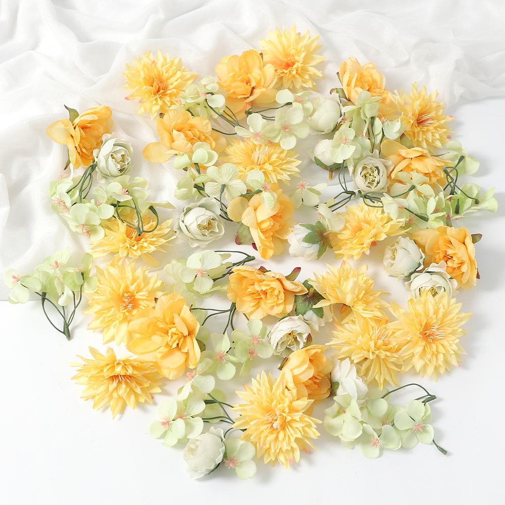 48Pcs Pink Silk Faux Daisy Rose Artificial Flower Heads for DIY Cake Wedding Decortion Party Home Room Garment Decor Fake Flower