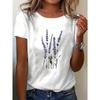 Camiseta Casual de Verano para Mujer con Estampado Floral Lavanda - Top de Manga Corta con Cuello Redondo de Inspiración Coreana Blusas Lavanda