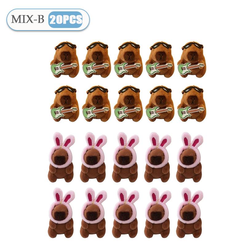 1-20PCS Cute Guitar Capybara Plush Toy Cartoon Guinea Pig Pendant Stuffed Doll Backpack Keychain Bag Car Key Ring Decor Kid Gift