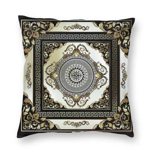 Greek Key Meander Black Gold Large Pillowcase Soft Cushion Cover Decoration Throw Pillow Case Cover Home Square 45X45cm
