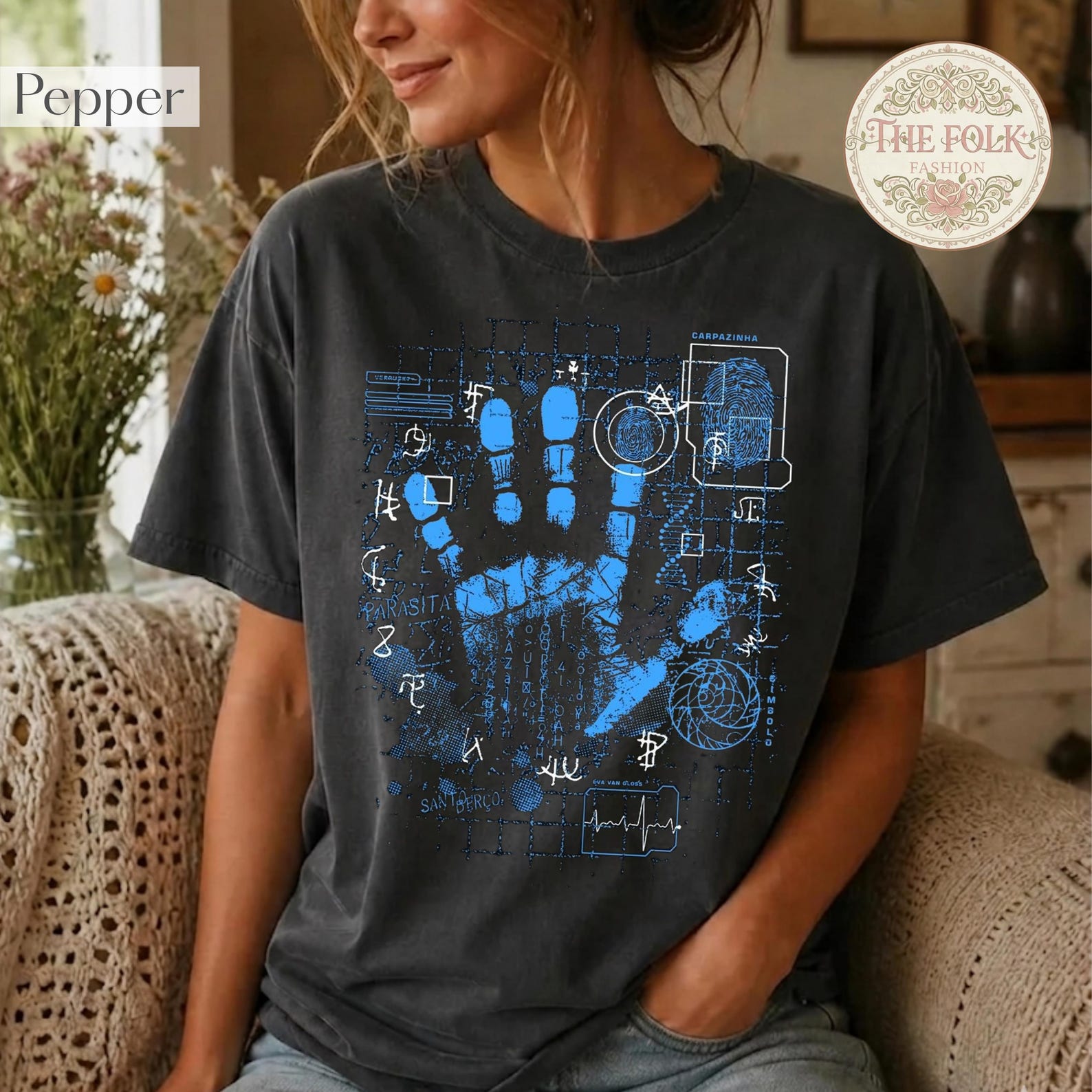Cyberpunk Handprint Shirt, Forensic Science Tee, True Crime Fingerprint T-shirt, Edgy Techwear Graphic Tee, Unique Design Comfort Colors Tee M