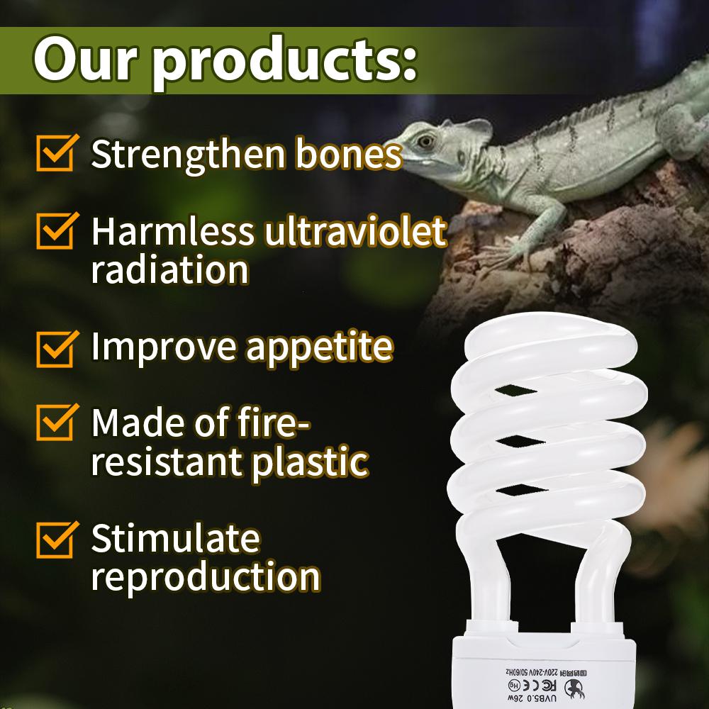 UVB 5.0 Reptile Heating Lamp High Quality 26W UV Energy Saving Bulb Terrarium Basking Reptile Light Turtle Lizard Snake Lamps