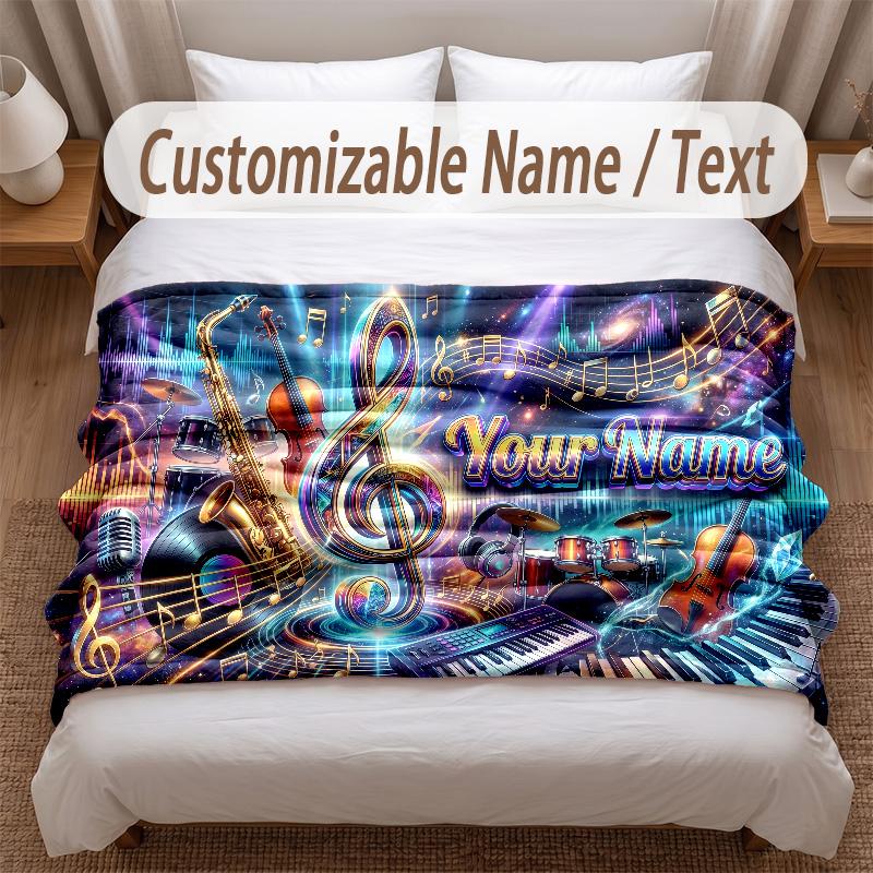 Music General Theme Soft Blanket Personalized Custom Name Text Print Warm Blanket Home Sofa Bedroom Decor