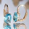 Fashion Golden Color Oval Cut Aqua Blue Stone Drop Earrings Valentine's Day Jewelry