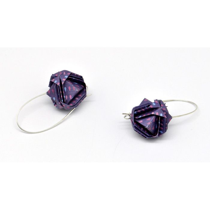 Boucles d'oreille papier Origami Boule Violet goutte