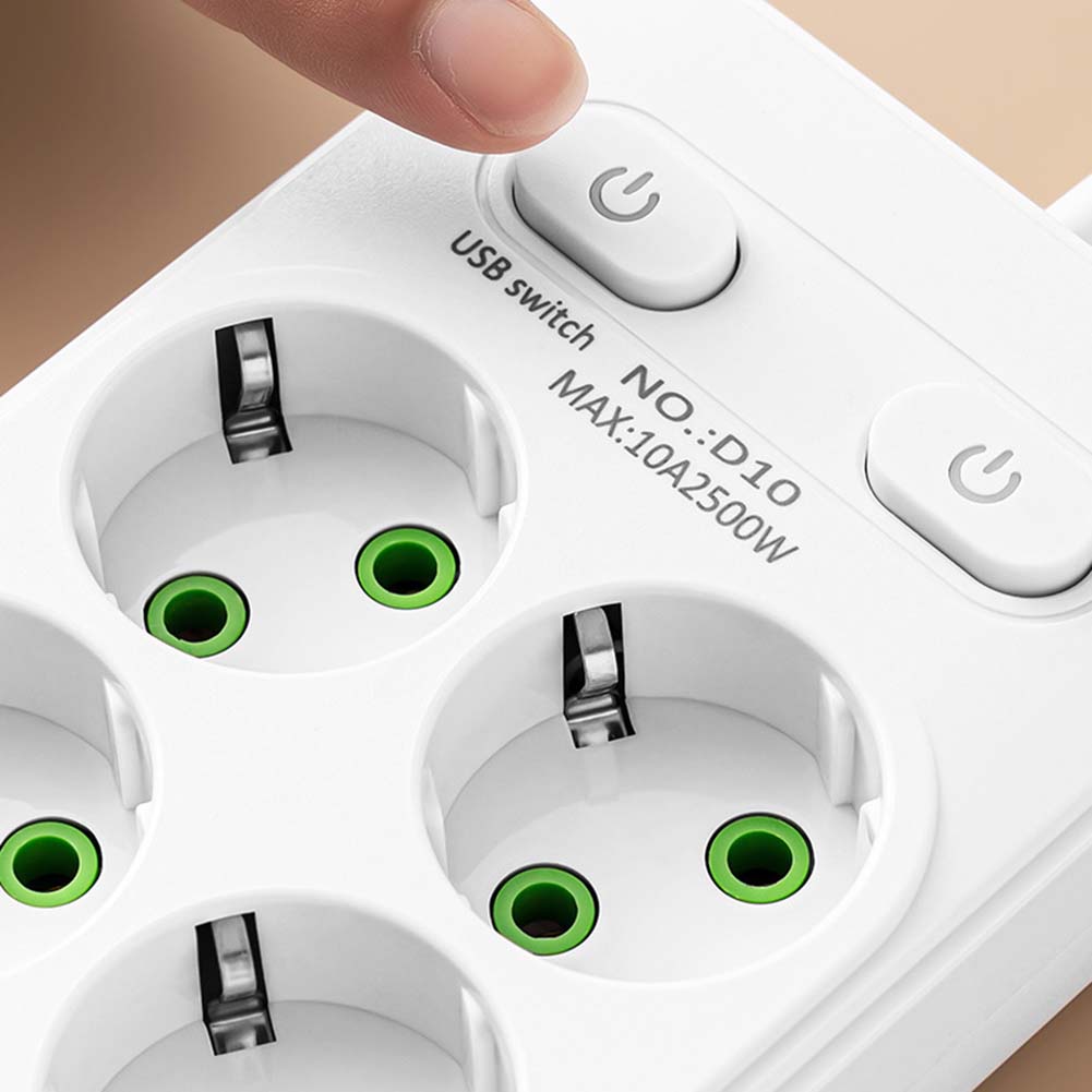 Surge Protector EU Power Strip Multiple Outlets Surge Protection Overload Prevention Power Management Device Black white