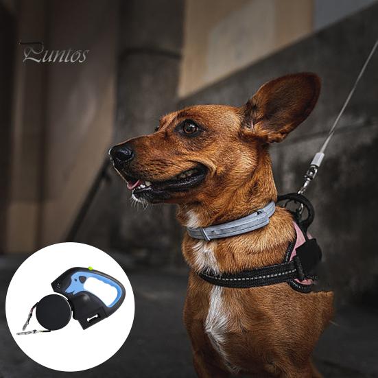 Retractable Dog Leash for 2 Dogs Nylon Traction Rope with LED Lights Ergonomic Handle Poop Bag Holder for Small Dogs