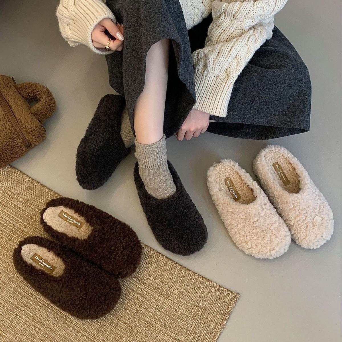 

Baotou half slippers outer wear 2025 autumn and winter new comfortable versatile Mao Mao slippers 39 абрикосовый