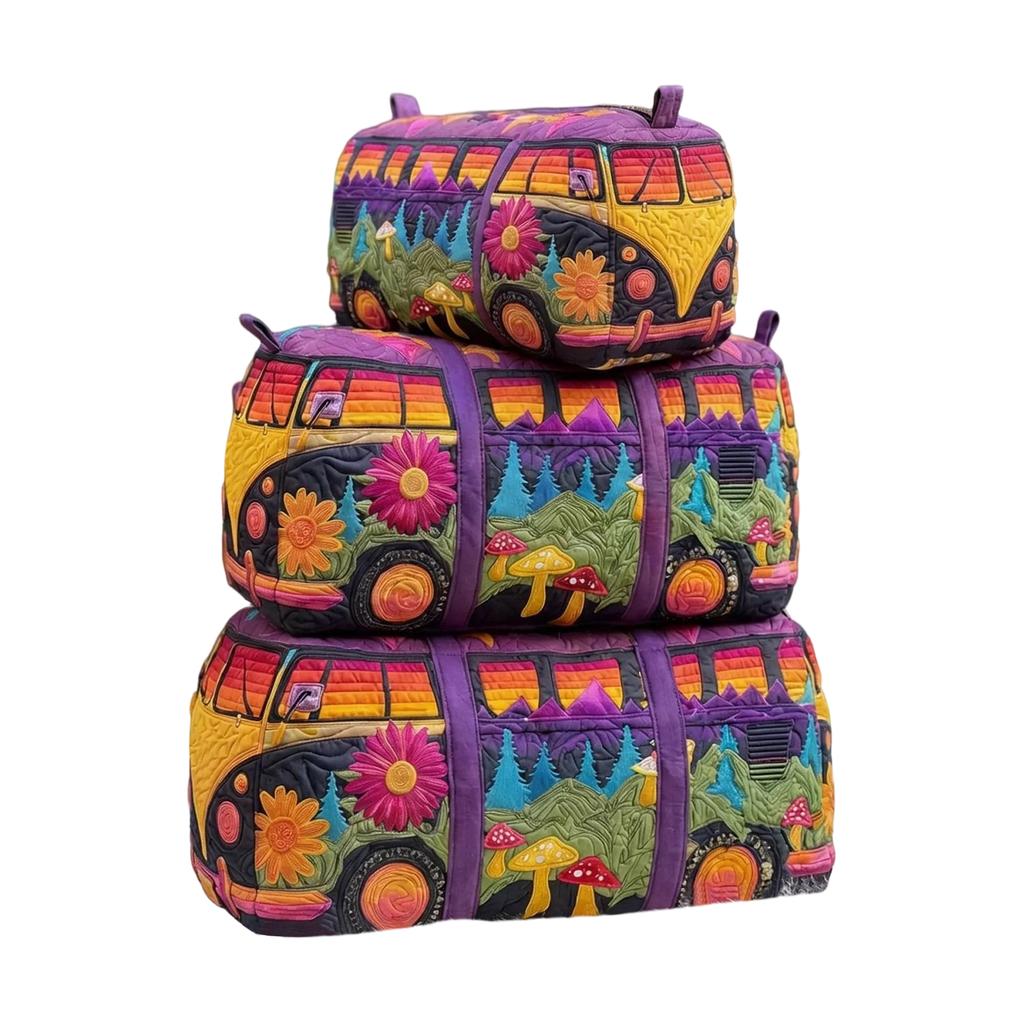 Quilted Multi Functional Storage Bag Set M Size with Floral and Nature Pattern Embroidery for Cosmetics and Accessories Organizer