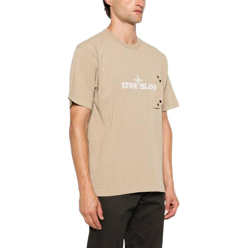 STONE ISLAND Logo Print Loose Fit Drop Shoulder Short Sleeve T-Shirt Men Tops Beige 811521079-V0094