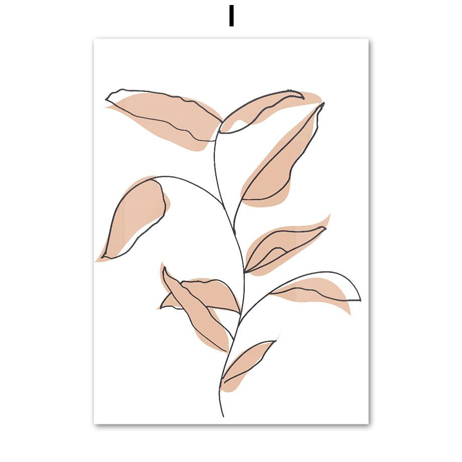 Abstract Line Leaves Vase Boho Gallery Posters And Prints Canvas Painting Wall Art Pictures For Living Room Home Decor