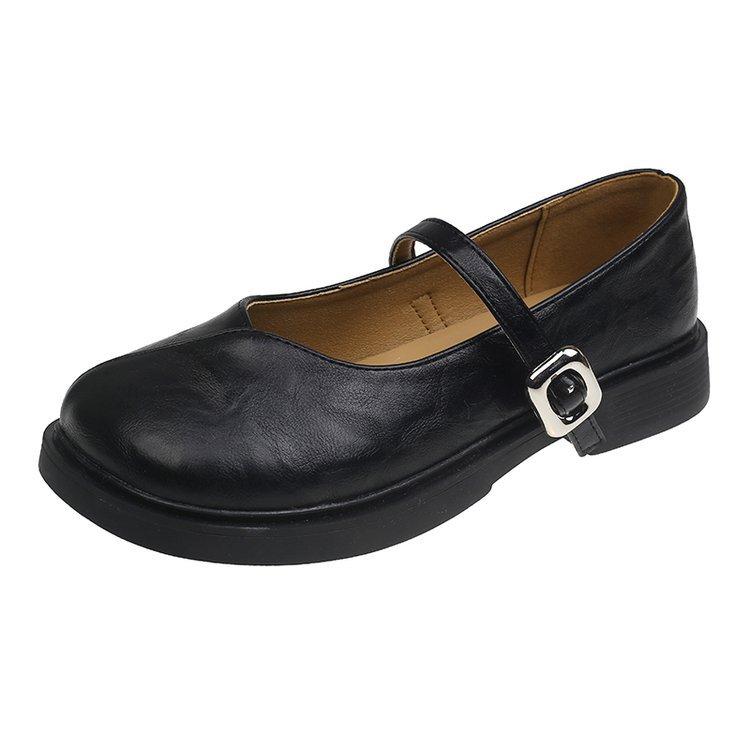 

Mary Jane shallow mouth small leather shoes women s 2025 summer new one-word with soft sole comfortable flat bottom gentle French single shoes 35 чёрный