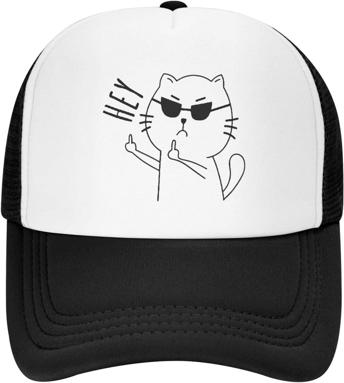 Funny Cat Hey Middle Finger Trucker Hat Adjustable Mesh Baseball Cap Casual Outdoor One Size