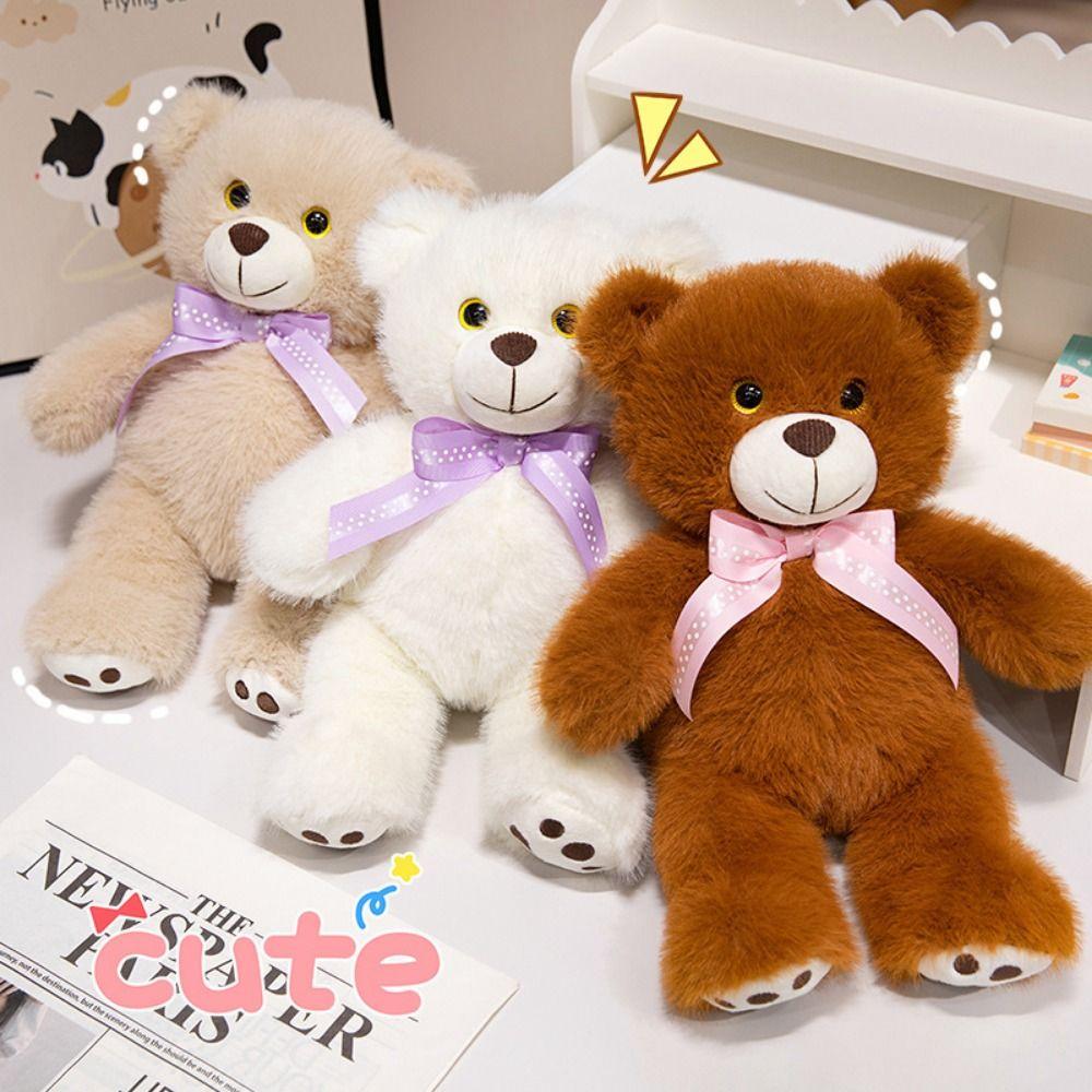 

Couple Bears Plush Bear Doll Ribbon Bow Tie Stuffed Animal Pillow Birthday Party Decor 25cm білий