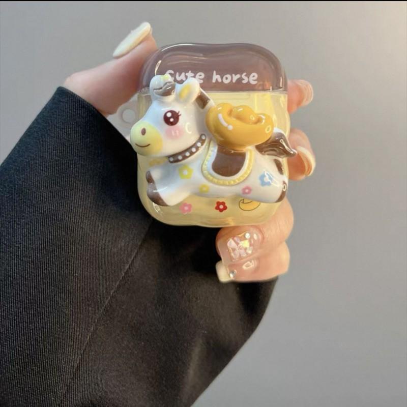 

Ins Cute Cartoon 3D Pony Suitable Airpodspro3 Generation 2 Apple Protective Cover Bluetooth 4 Soft Silicone AirPods 1 2 Generation