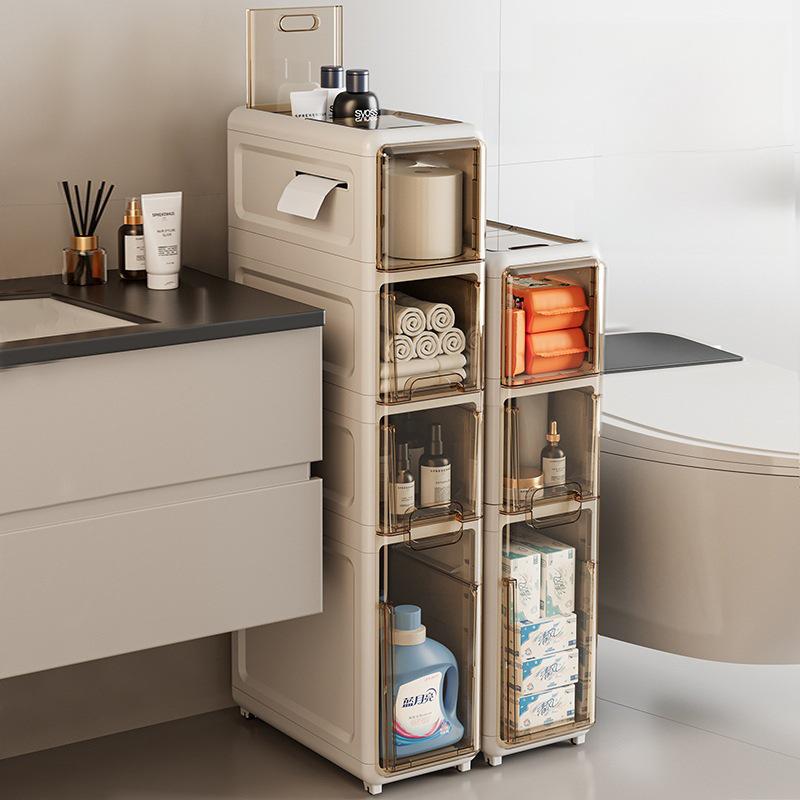 Ultra-Narrow Multi-Layer Crevice Storage Cabinet for Bathroom or Kitchen