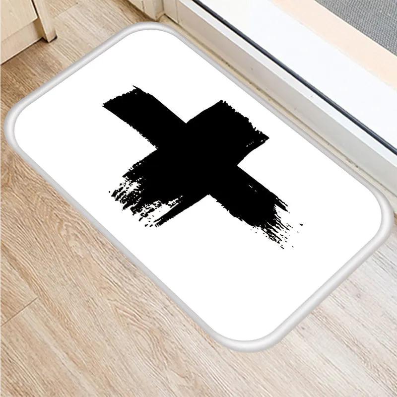 Anti-slip Bathroom Door Mat Oil-proof Kitchen Rug Bedroom Living Room Black and White Geometric Print