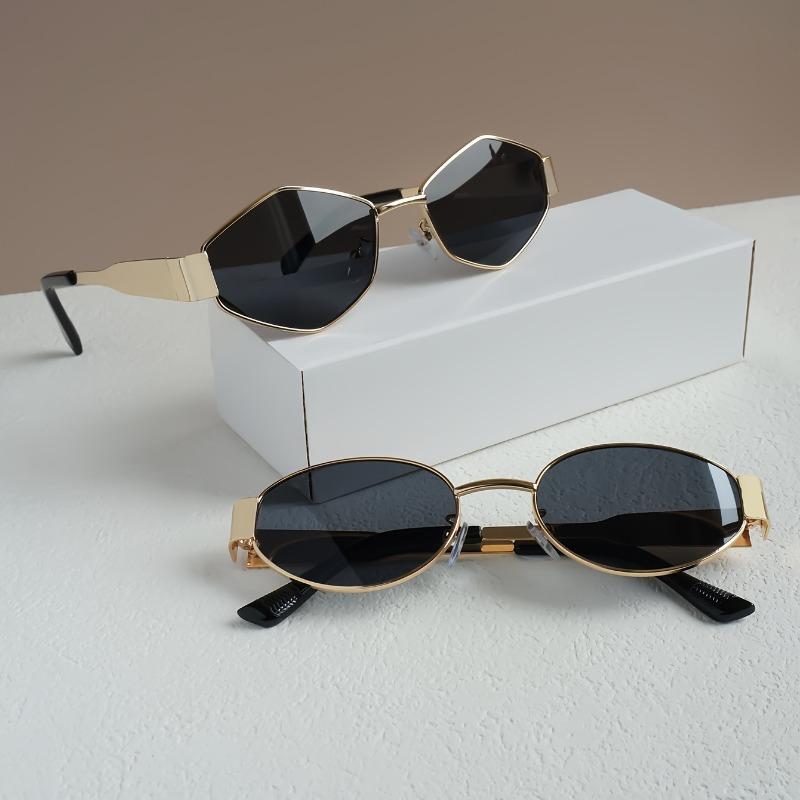 2PCS Unique Y2K Style Oval and Diamond Shaped Women's Fashionable Glasses Combination - Y2K Style Gold Light Luxury Metal Frame
