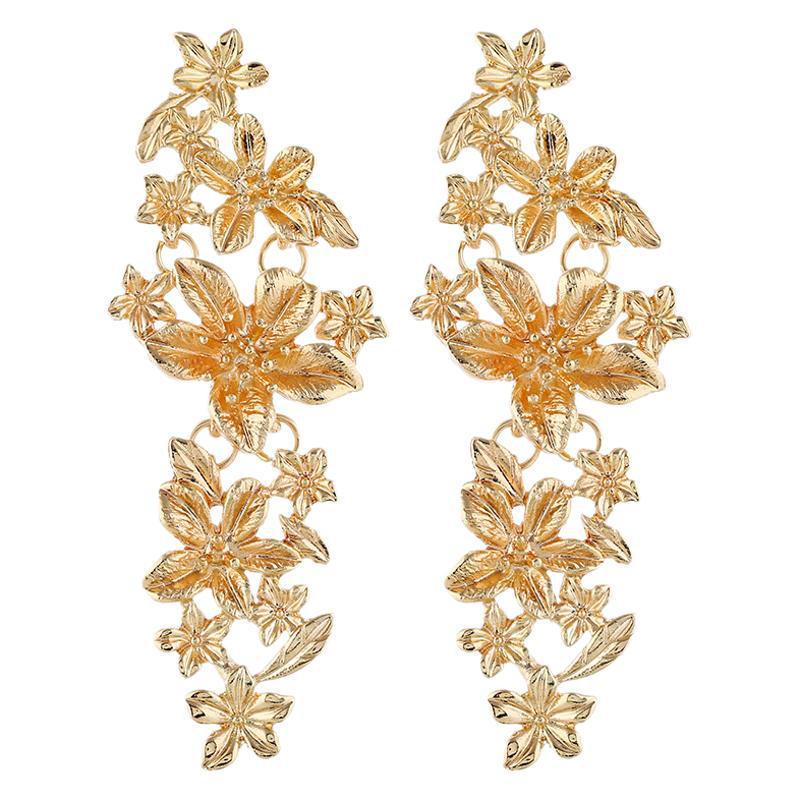 New Geometric Alloy Earrings with Embossed Flowers - Stylish European  American Design