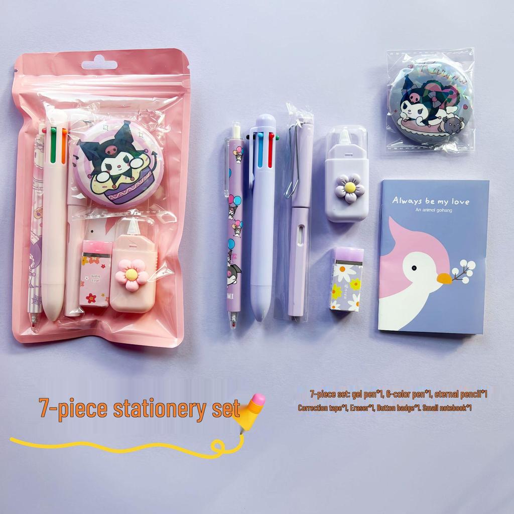 Kuromi 7-teiliges Schreibwaren-Set: Stifte, Korrekturroller & Bleistifte für Schüler