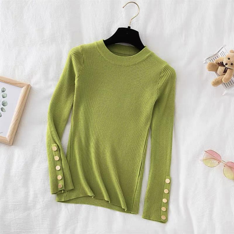 Autumn and Winter Long Sleeve Soft Knitted Women's Sweater Half High Collar Solid Bottom Pullover Sweaters Tops Ladies O Neck Casual Knitwears 24973
