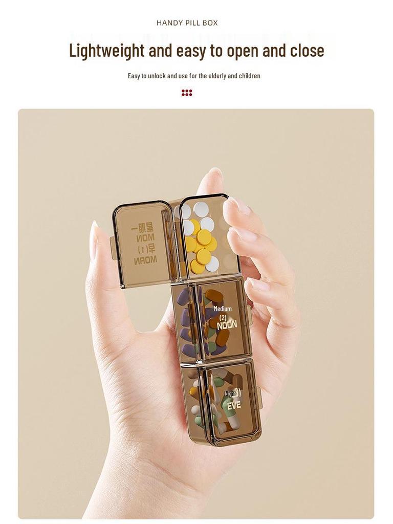 Portable Weekly Pill Organizer with Transparent, Sealed Compartments.