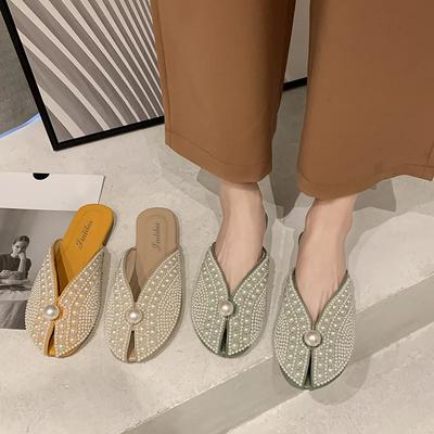 Dames Boheemse Parel Slippers Platte Sandalen Zomer Open Teen Damesschoenen Kristal Flip Flops Groothandel
