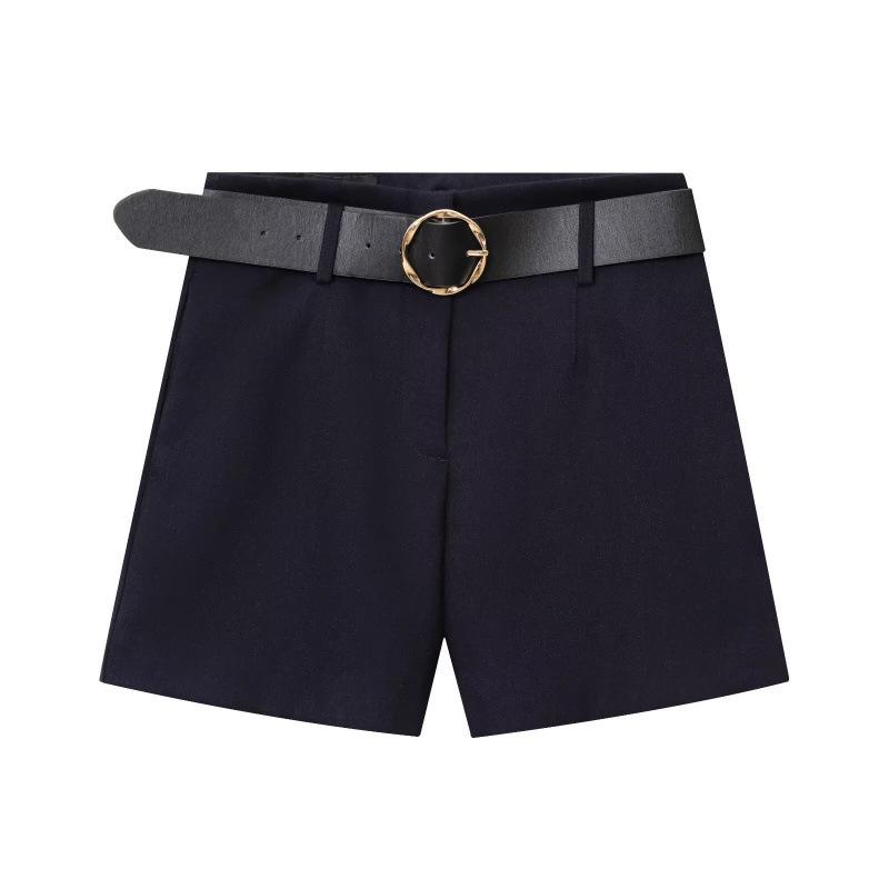 

European & American Women s Fashion: Gold Button Short Suit Jacket with Matching Belted Shorts L