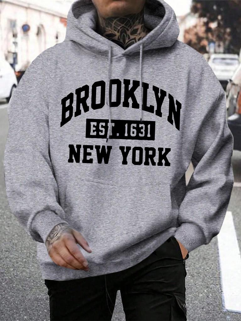 Beooklyn Est 1631 New York Printed Hooded Men Fleece Warm Big Size Hoodies Fashion Fur-liner Hoodie Fashion Casual S-XXL Tops