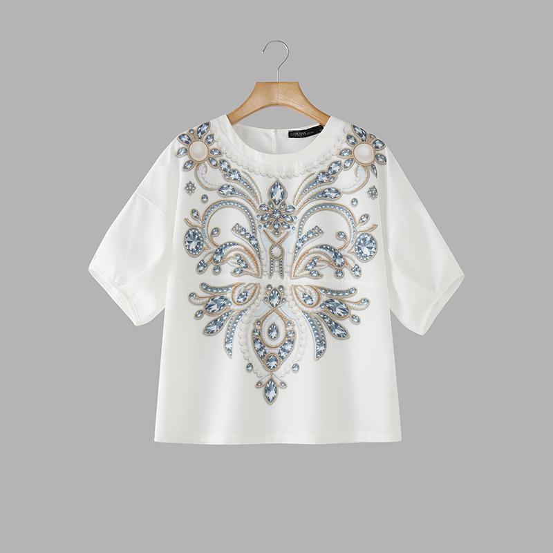 ZANZEA Women Casual Round Neck Loose Short Sleeve Print Blouse S