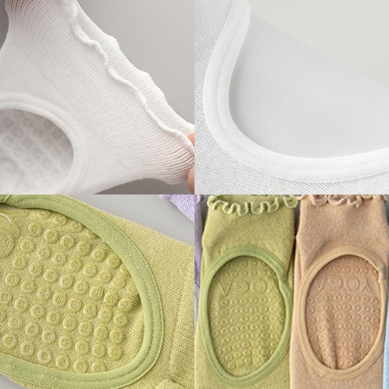 Ladies' Summer Breathable Backless Toe Exposed Cotton Yoga Socks with Anti Slip Silicone Polka Dot Breathable Dance Pilates Yoga Socks