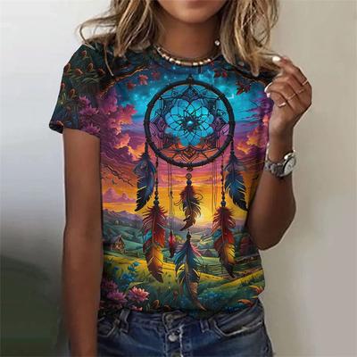 Camiseta con Patrón de Red de Flores para Mujer Exquisitas Camisetas Estampadas en 3D Camisetas Casuales de Verano Mangas Cortas Oversize Tops de Cuello Redondo