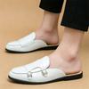 Fashion New Men's White Monk Strap Half Slippers Shoes Male Designer Casual Patent Leather Mules Moccasins Breathable Loafers