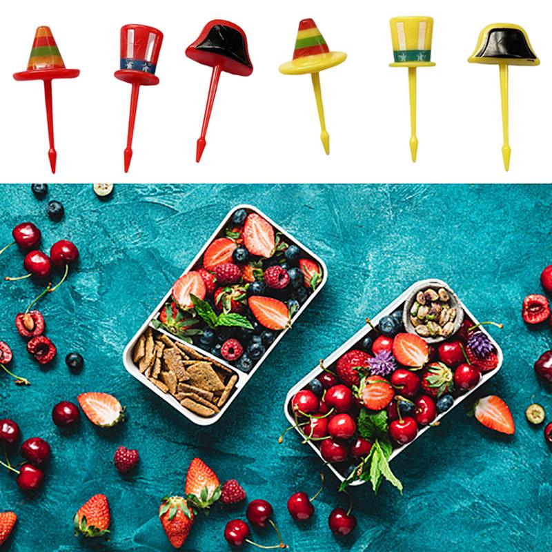 1Set Cute Cartoon Hat Children Fruit Fork Plastic Bento Lunch Dessert Toothpick