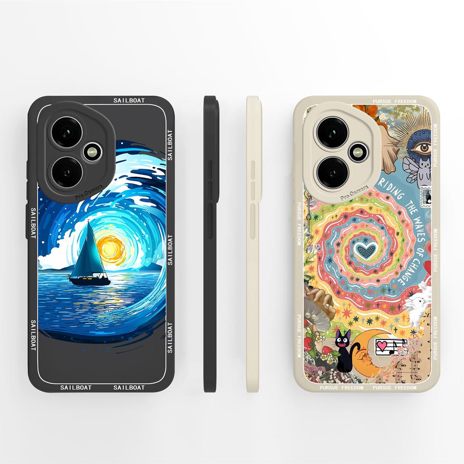 For Honor 400 Lite Case For Honor 400 Pro 5G Painted Flower Back Cover Full Protection Soft Funda Liquid Silicone Phone Housing
