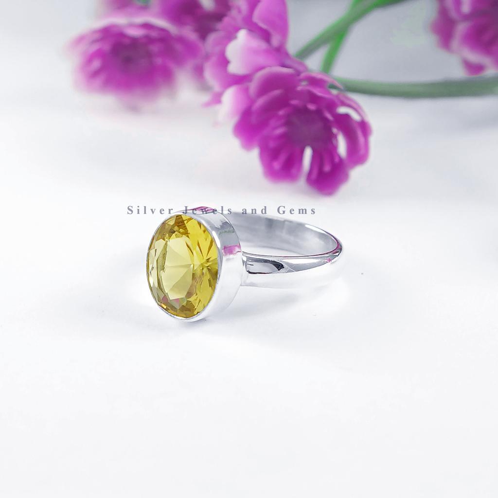 Natural Citrine Ring, Oval Gemstone Ring, 925 Sterling Silver Ring, Yellow Stone Ring, Gift for Mom, Simple Ring, Handmade Ring