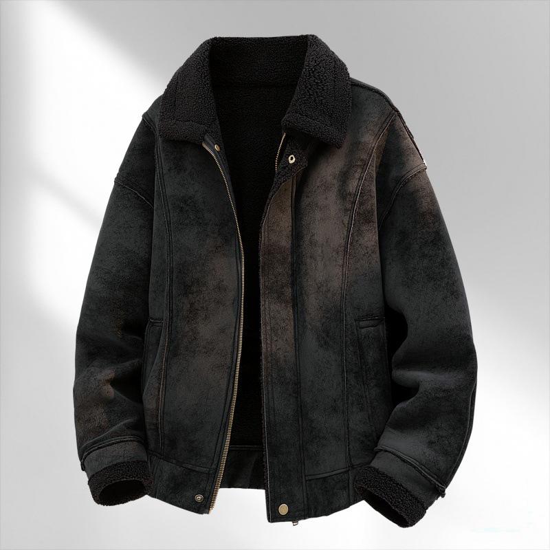 

Men s 2025 Winter Warm Lambswool Jacket - Thick, Solid Color, Loose Fit XXXXL чорний