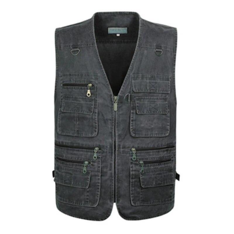 

Мужской рыболовный жилет с карманами на молнии, повседневная верхняя одежда, жилет на молнии для рыбалки на открытом воздухе, весна-лето, фотография XL серый