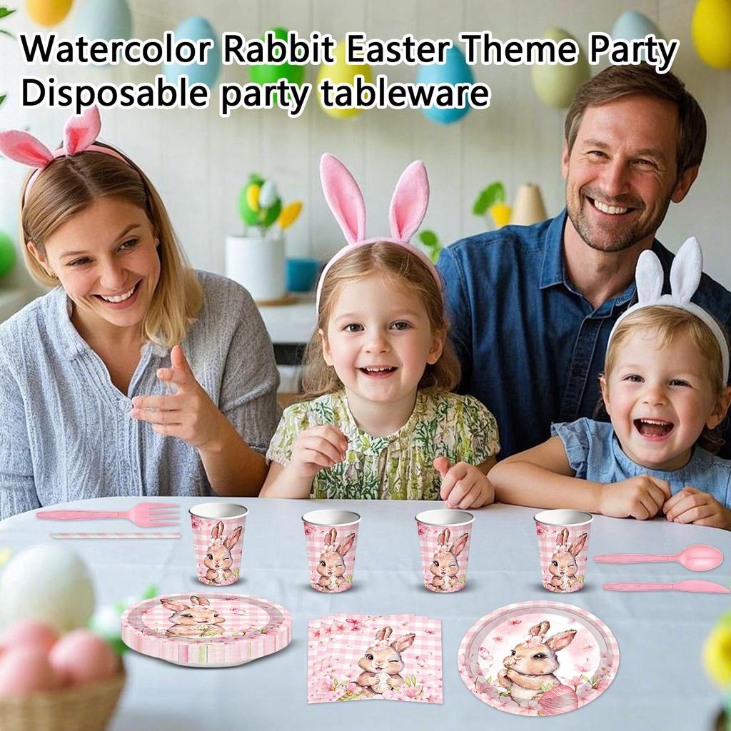 90 Pc Watercolor Easter Themed Party Paper Plates Paper Cups Tissue Paper Straws Disposable Party Tableware Decorations