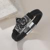 Dreamtimes Retro Stainless Steel Lion Head Steel Woven Leather Rope Bracelet for Women Men Hip-Hop Trendy Jewelry