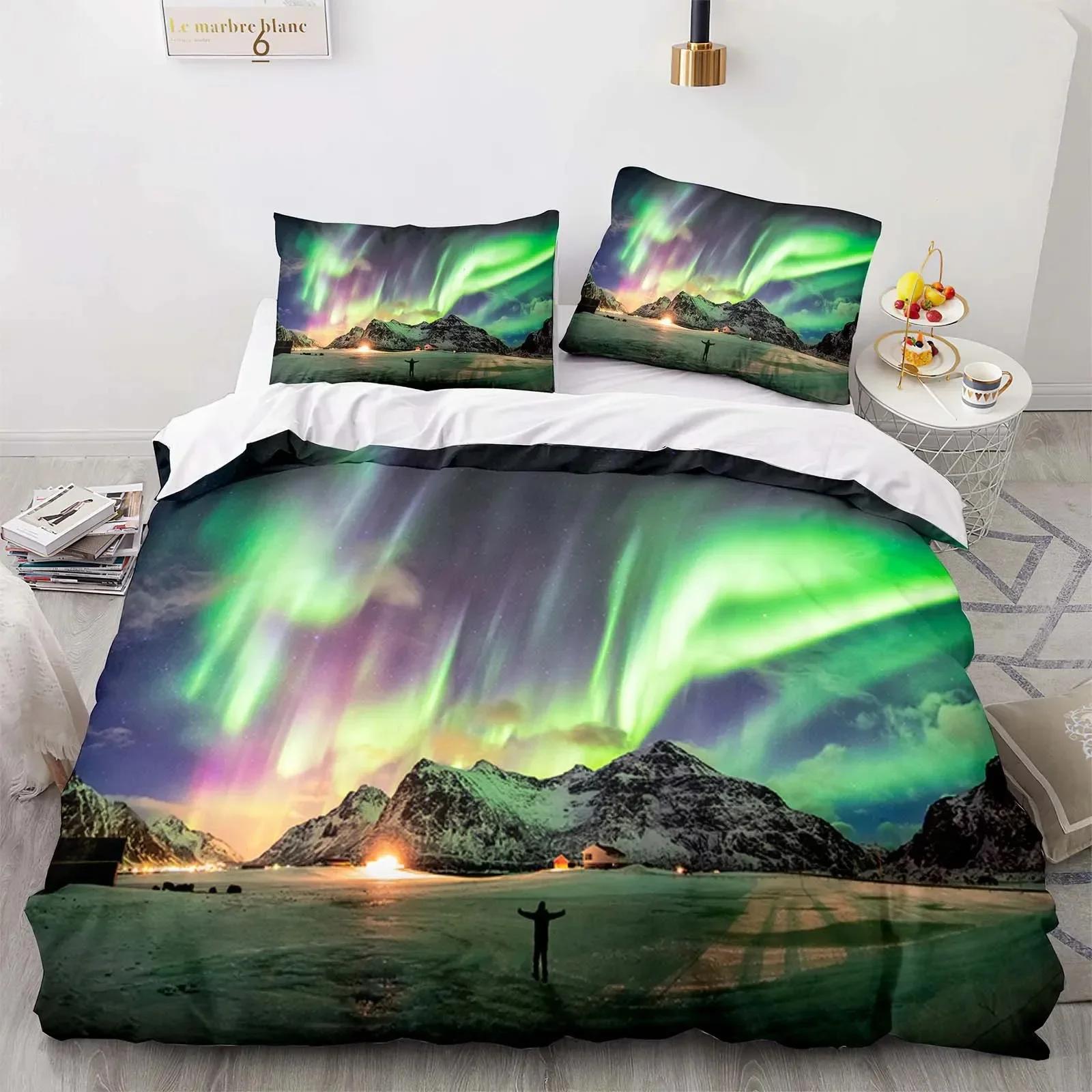 

Комплект постельного белья Mountain Aurora Romantic Galaxy Landscape односпальное двуспальное двуспальное двуспальное односпальное покрывало полный размер женское постельное белье 70x133cm 2pcs