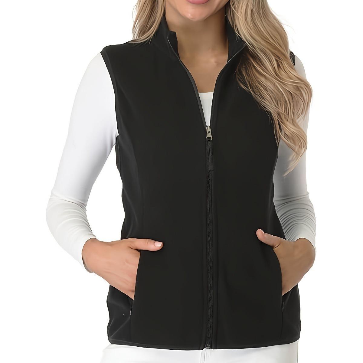 Plus Size Women s Fleece Lined Sleeveless Zipper Pocket Vest Cardigan Jacket, Autumn Winter Outerwear Wholesale 1XL чёрный