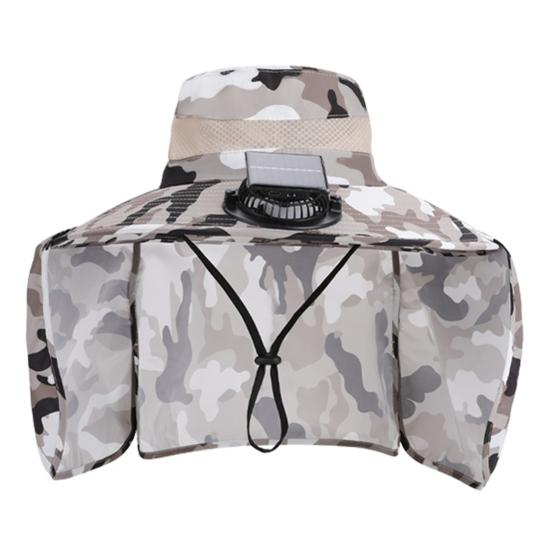 Camouflage Print Sun Hat Wide-Brimmed Shawl Fishing Hat with Dual-Power Fan Design 3 Gear Adjustable UV-Protection Outdoor Hat
